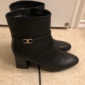 Liz Claiborne Black Ankle Boots with Gold Buckle